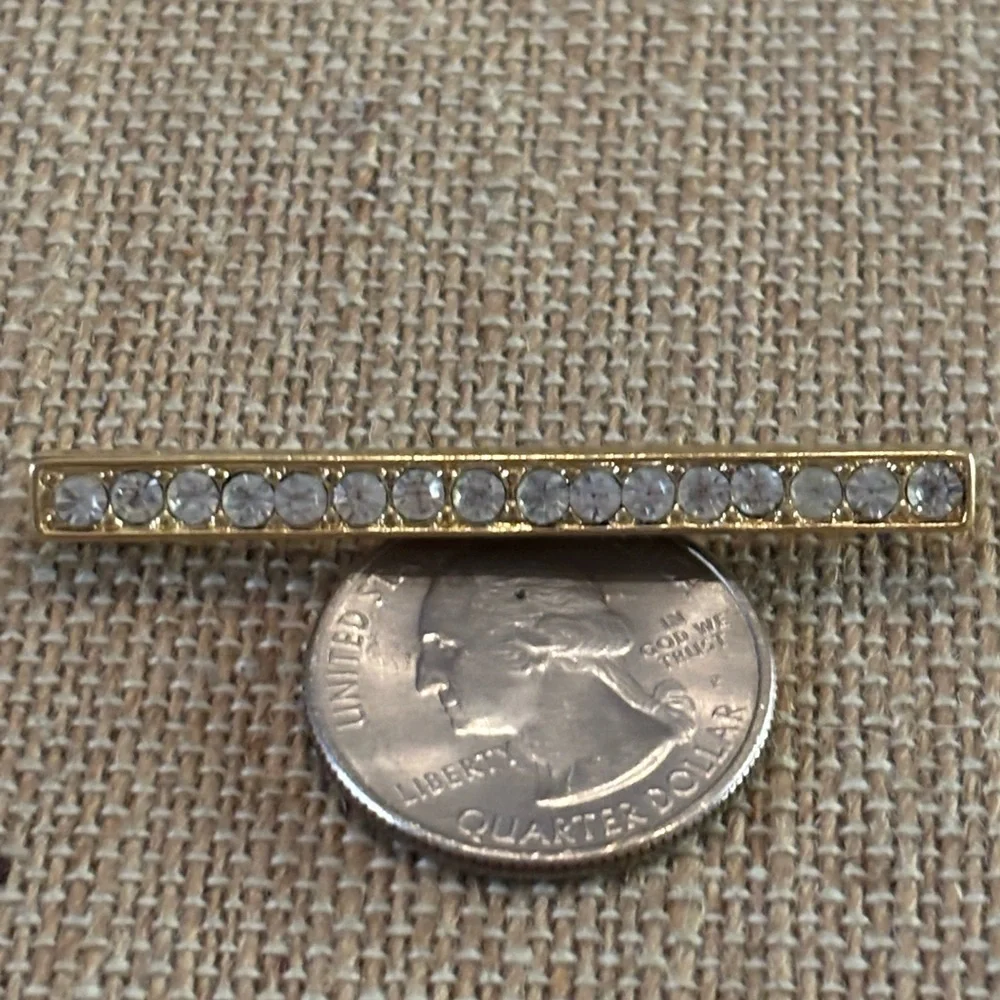 Vintage Crown Trifari Gold Tone Rhinestone Bar Brooch Pin